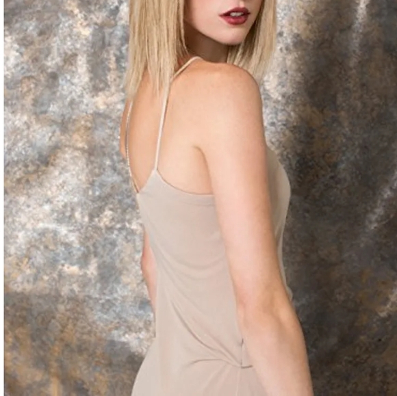 ZARA Collection Halter Neckline Nude Party Suede Open Back Dress Ruffles S - Picture 3 of 12